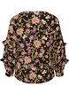 Bluse med blomsterprint og fl&aelig;sedetaljer, Sort, Packshot image number 1