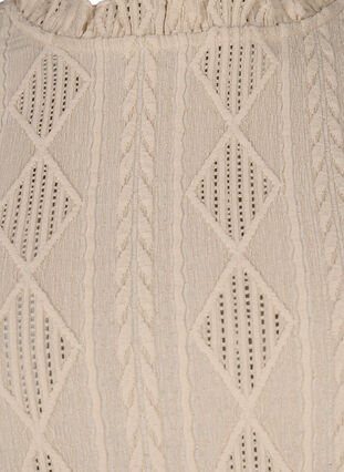 Bluse med flæsedetaljer og tone-i-tone mønster, Sand, Packshot image number 3