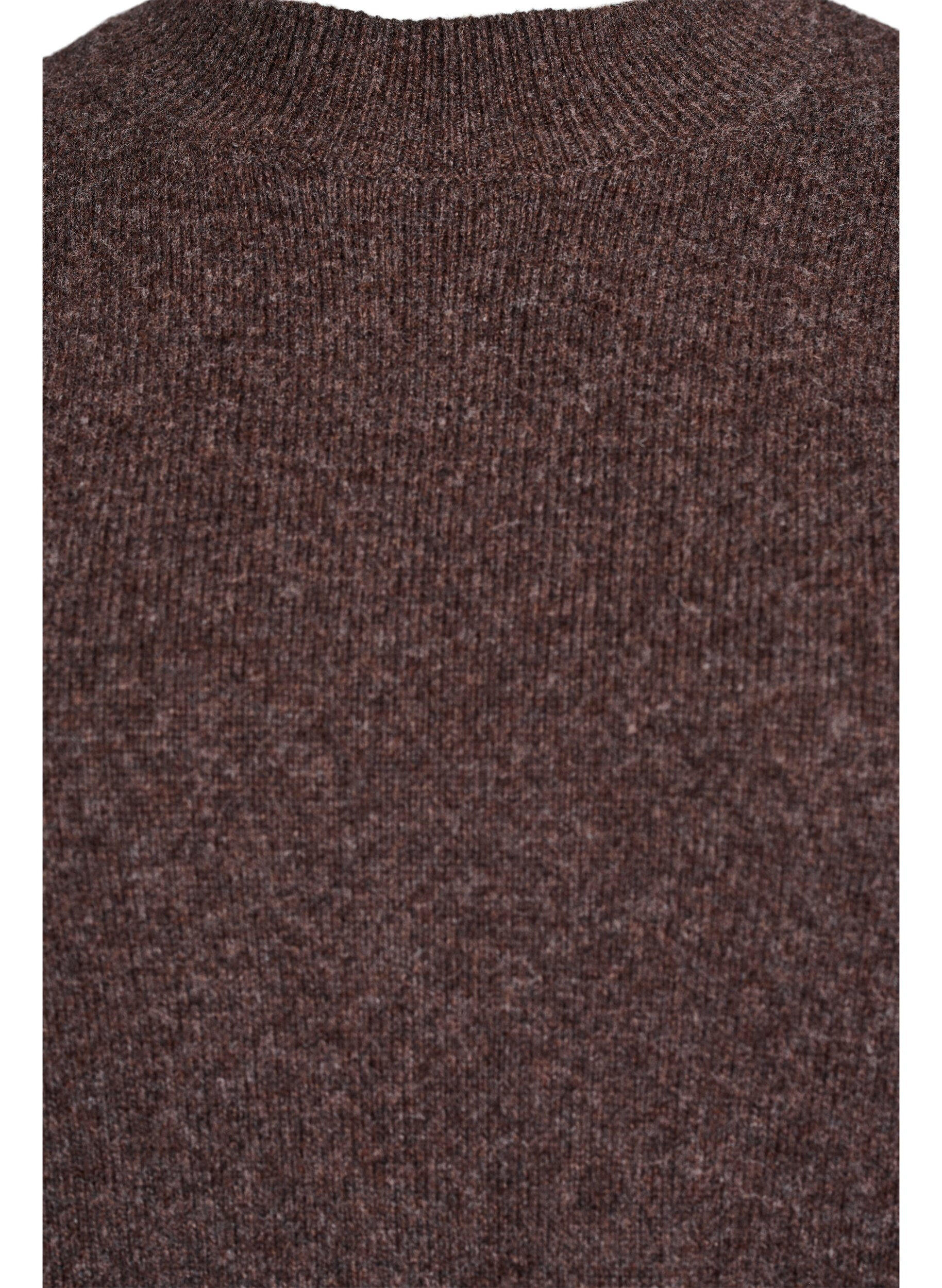 Zizzi Strikbluse med &oslash;kologisk bomuld og merinould, Brun, Packshot image number 2