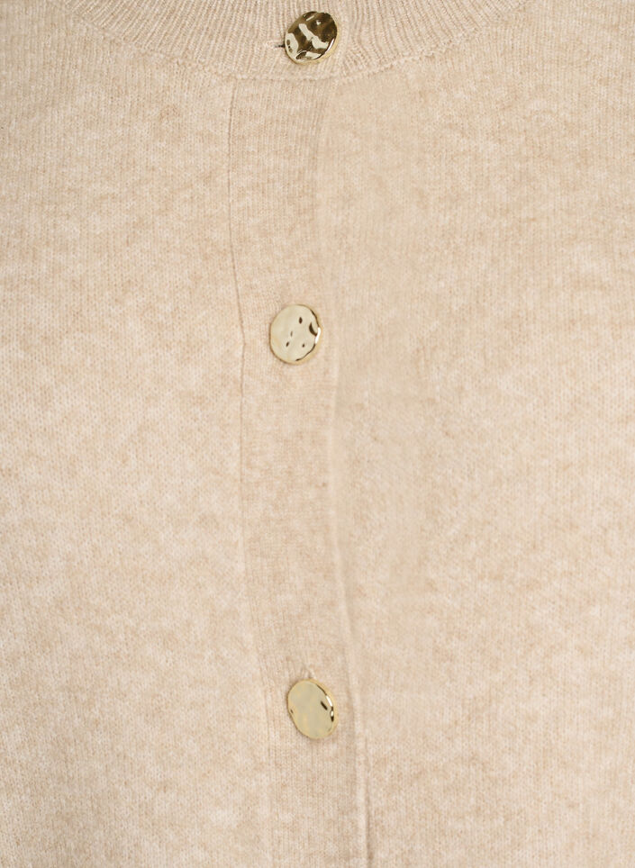Cardigan i bl&oslash;d strik med guldfarvede knapper, Beige, Packshot image number 2