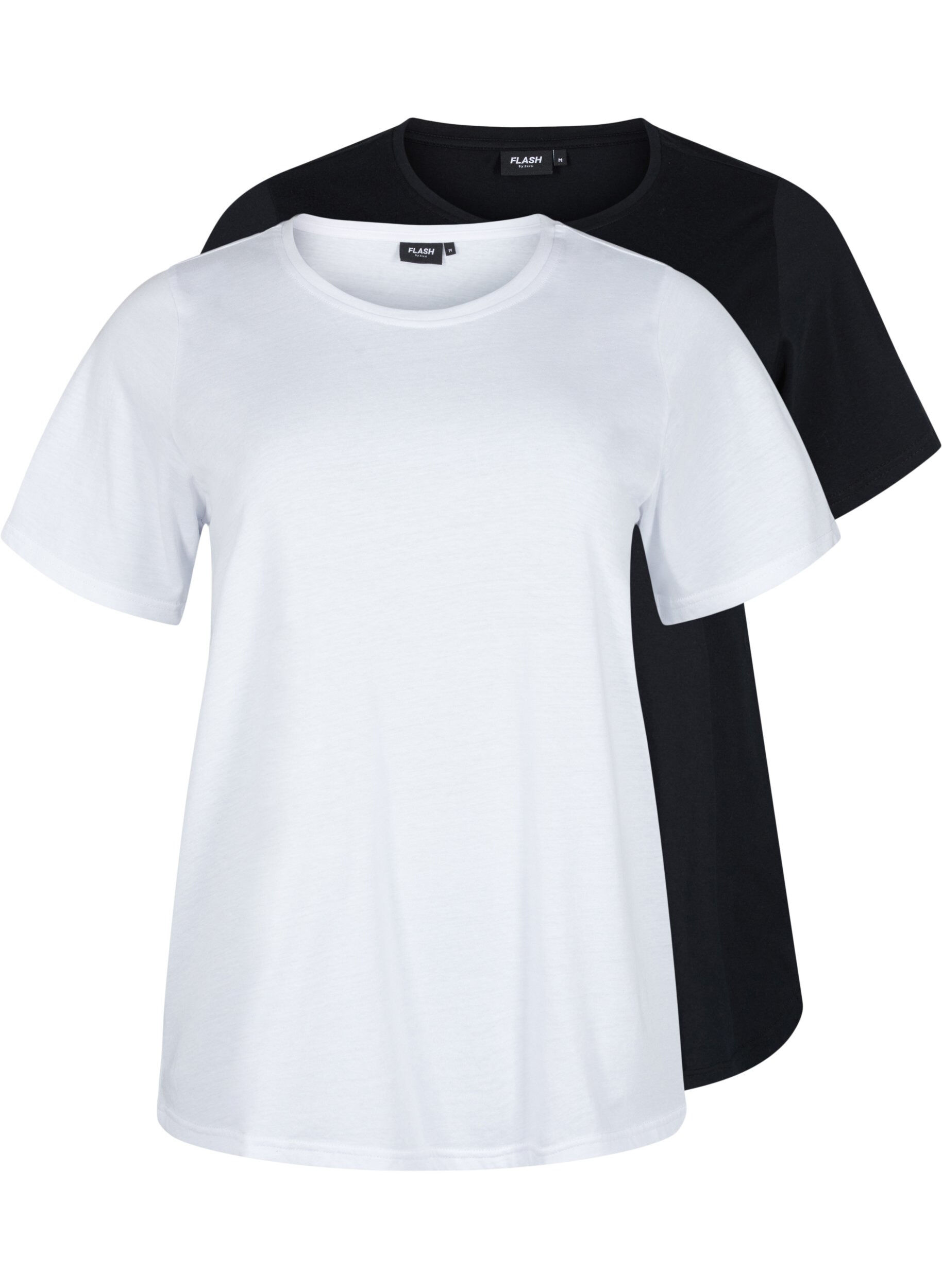 Zizzi FLASH - 2-pak t-shirts med rund hals, White/Black, Packshot image number 0