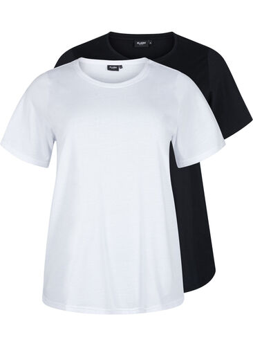FLASH - 2-pak t-shirts med rund hals, White/Black, Packshot image number 0