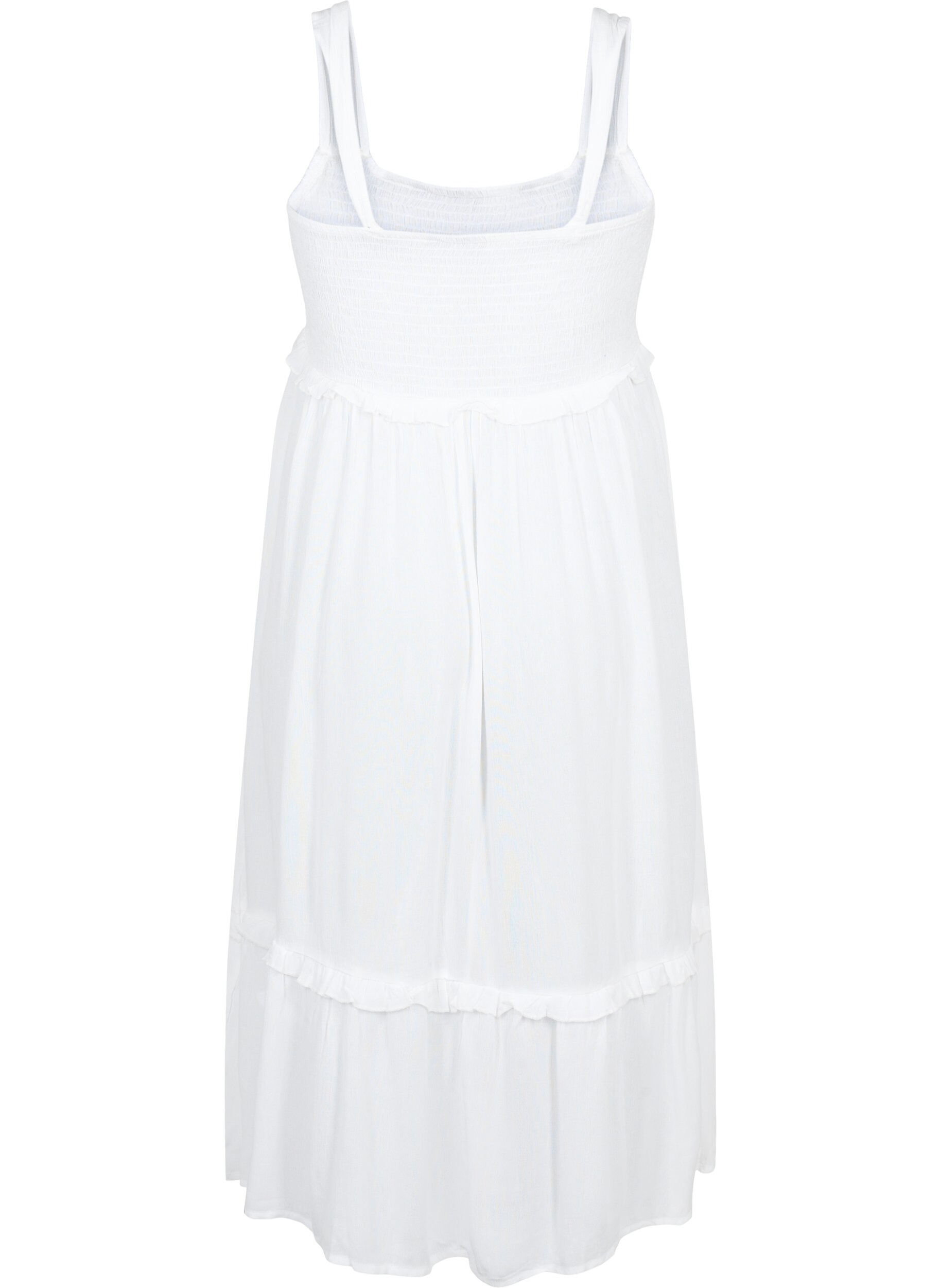 Zizzi Viskose midikjole med smock, Bright White, Packshot image number 1