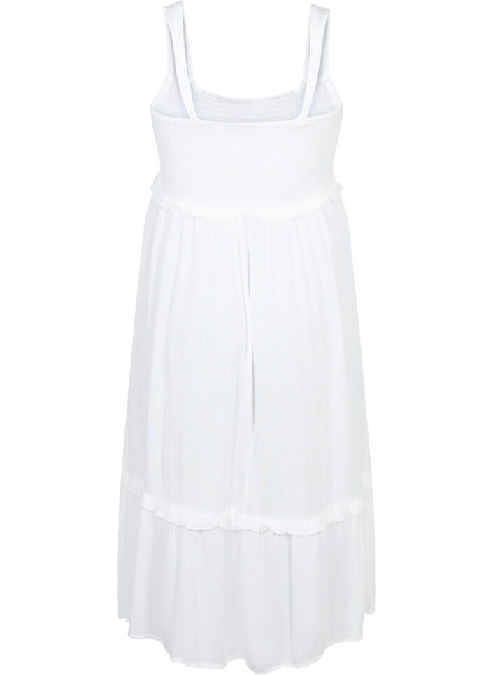 Viskose midikjole med smock, Bright White, Packshot image number 1