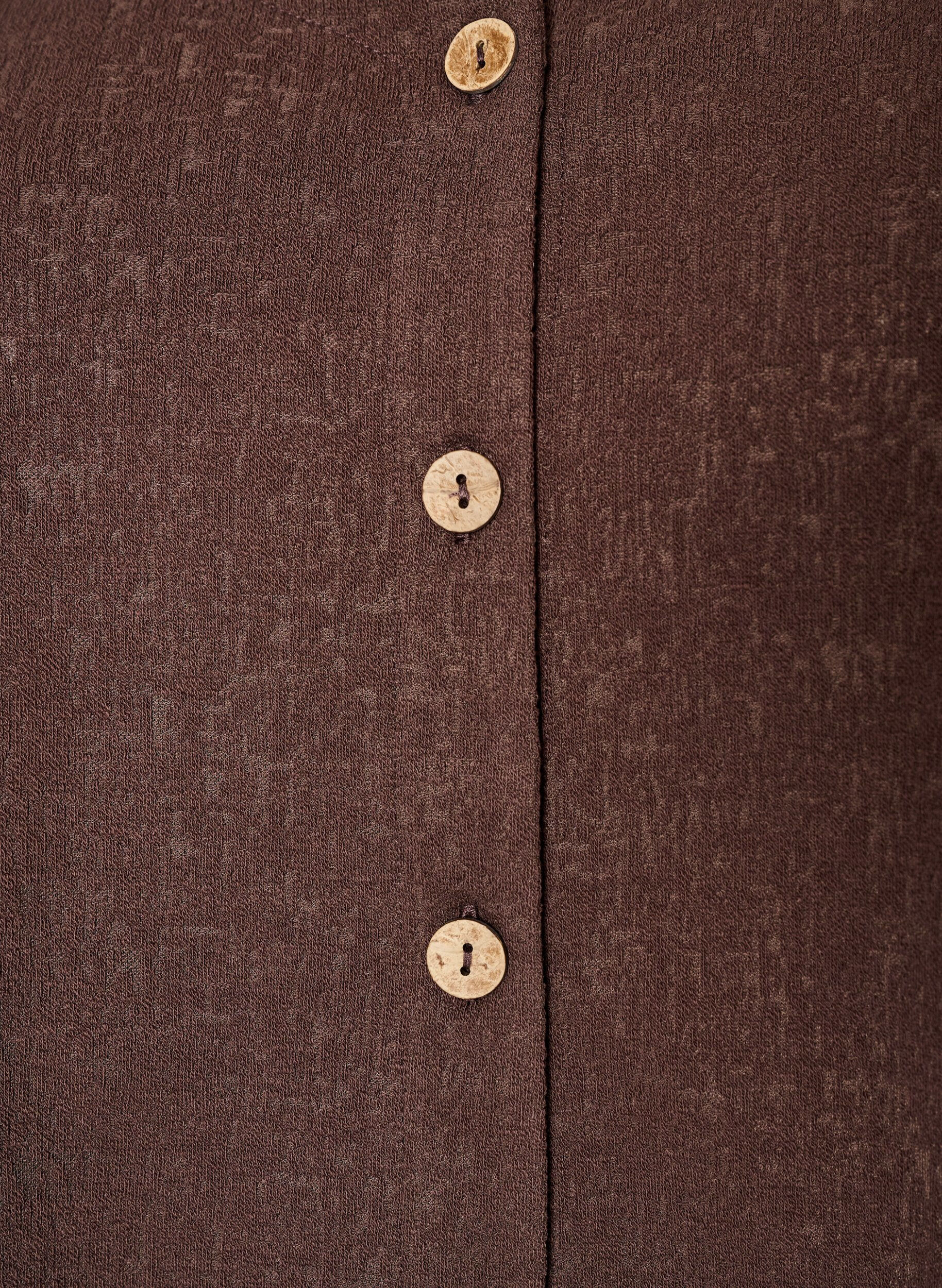 ZizziBluse i bomuld med struktur og knaplukning, Brun, Packshot image number 2