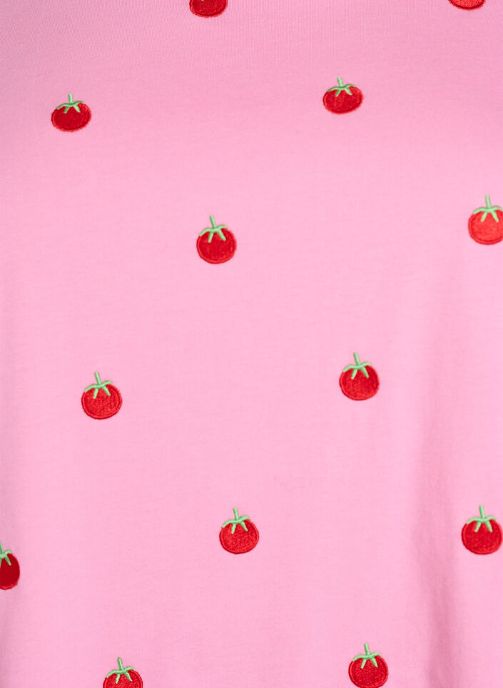 T-shirt i &oslash;kologisk bomuld med broderede motiver, Lyser&oslash;d, Packshot image number 2