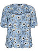Blomstret bluse med korte &aelig;rmer, Bl&aring;, Packshot image number 0
