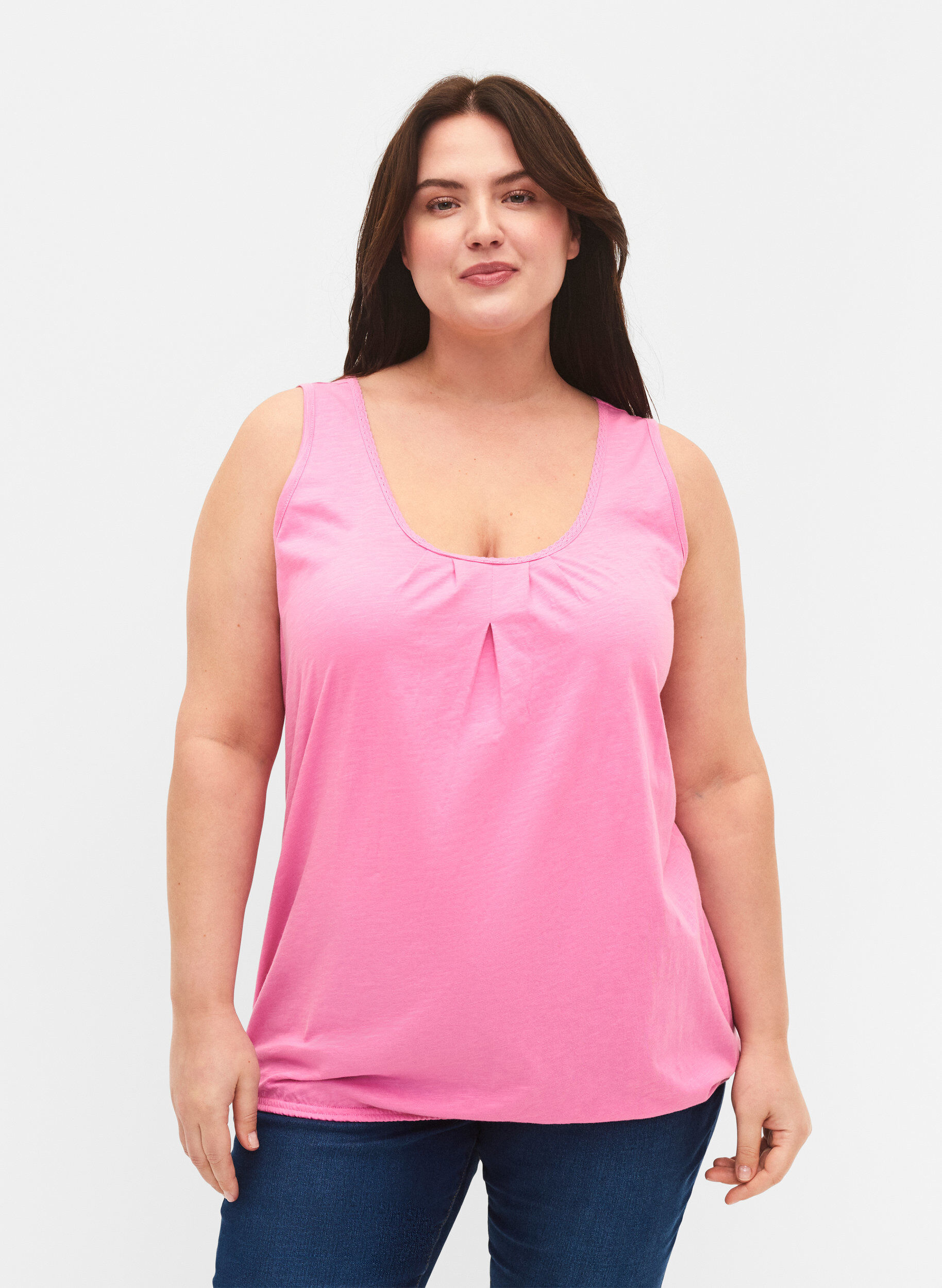 Zizzi 2-pak bomuldstop med blondekant, Rosebloom / Black, Model image number 0