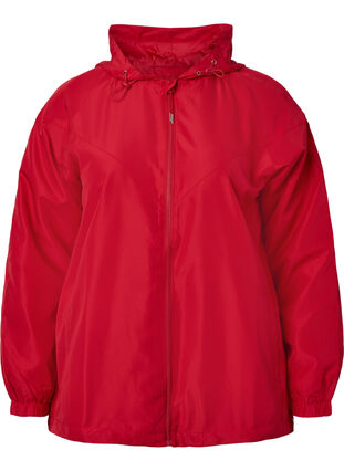 Kort jakke med hætte og justerbar bund, Tango Red, Packshot image number 0