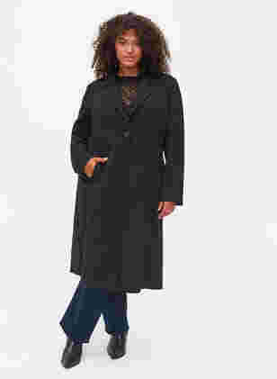 Lang frakke med knaplukning, Black, Model
