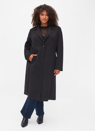 Lang frakke med knaplukning, Black, Model image number 0