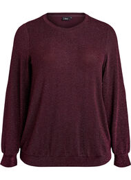 Bluse med sildebensm&oslash;nster og glittertr&aring;d, M&oslash;rk Bordeaux
