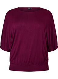 Jerseybluse med albuelange &aelig;rmer og balloneffekt, Lilla