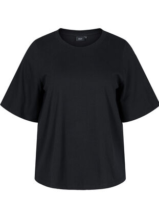 Bomulds bluse med brede 2/4 ærmer, Black, Packshot image number 0