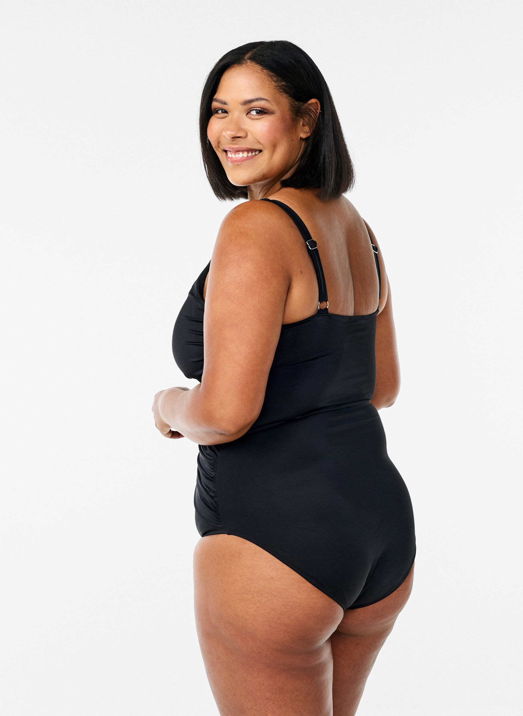 Zizzi Badedragt med draperet krydsdetalje, Sort, Model image number 1