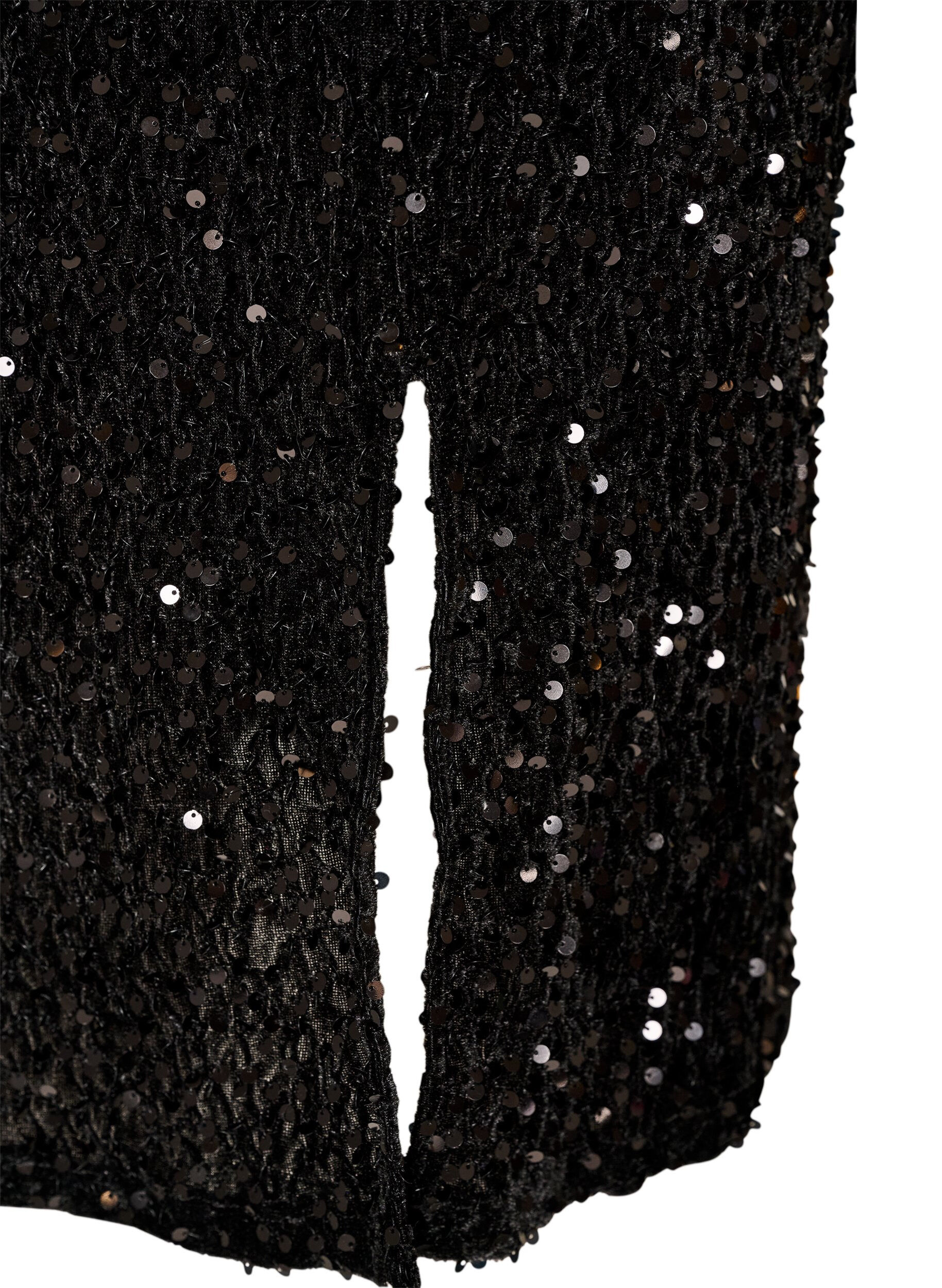 ZizziMidinederdel med pailletter og slidser, Sort, Packshot image number 3