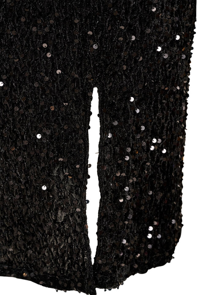 Midinederdel med pailletter og slidser, Sort, Packshot image number 3