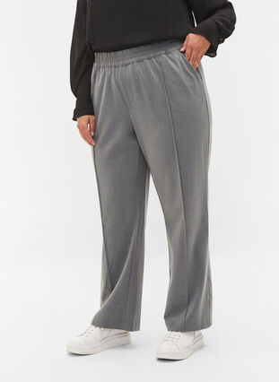 Gråmelerede bukser med elastik i taljen, Medium Grey Melange, Model image number 1
