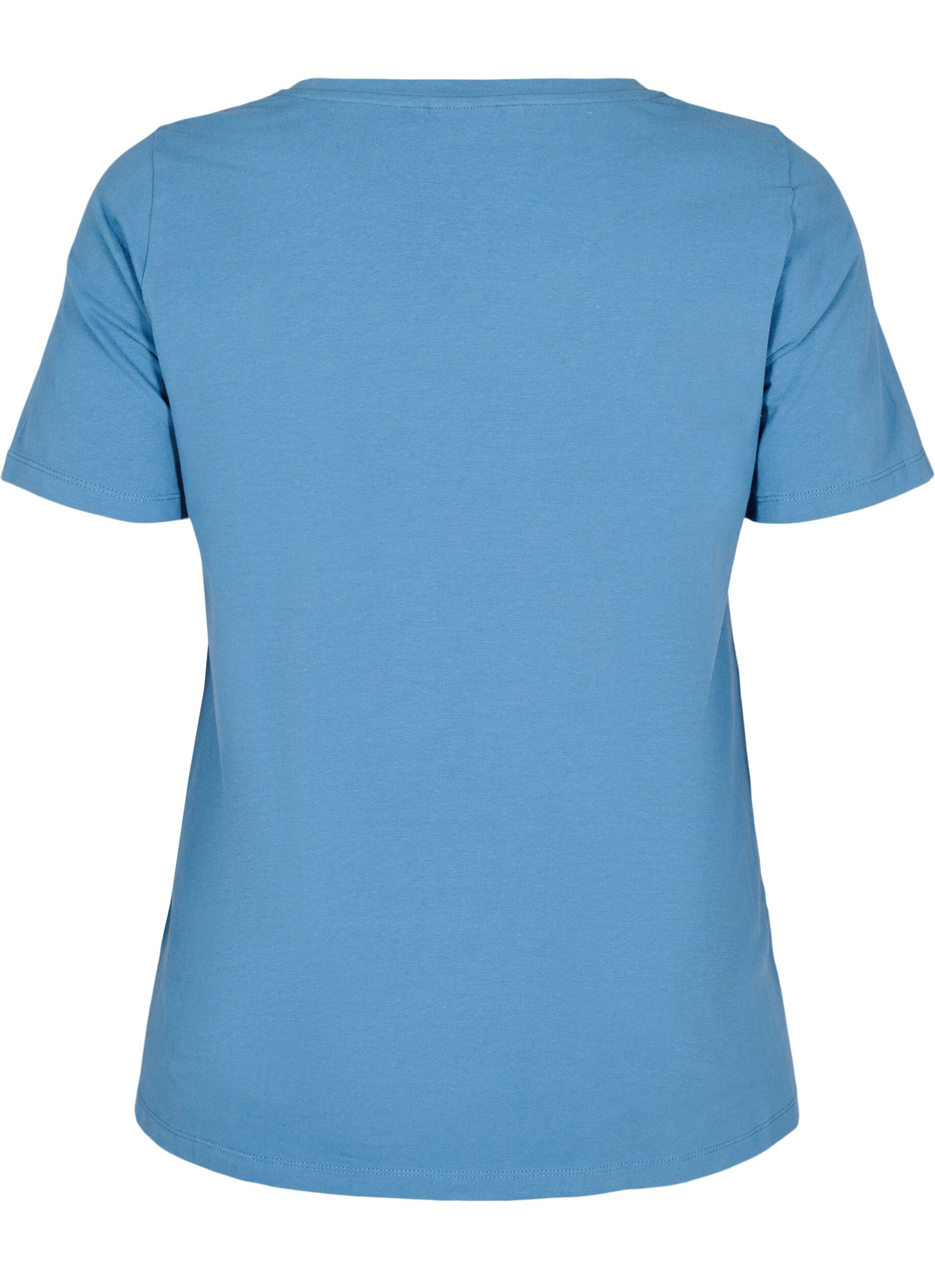 ZizziEnsfarvet basis t-shirt i bomuld, Bl&aring;, Packshot image number 1