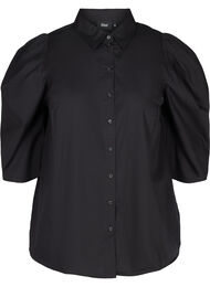 Bomulds skjorte med 3/4 pufærmer, Black