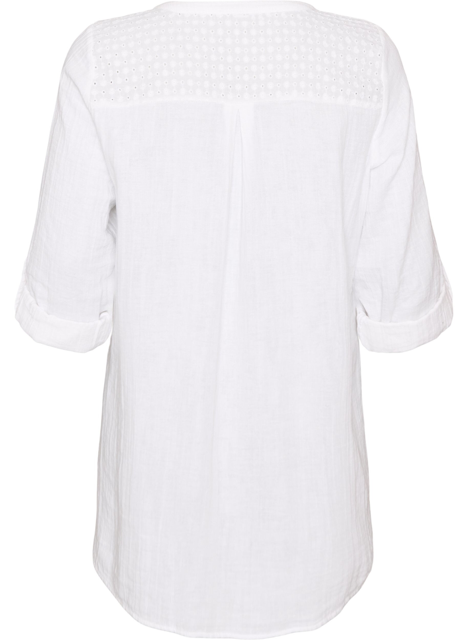 ZizziTunika i bomuldsmusselin med broderi anglaise, Hvid, Packshot image number 1