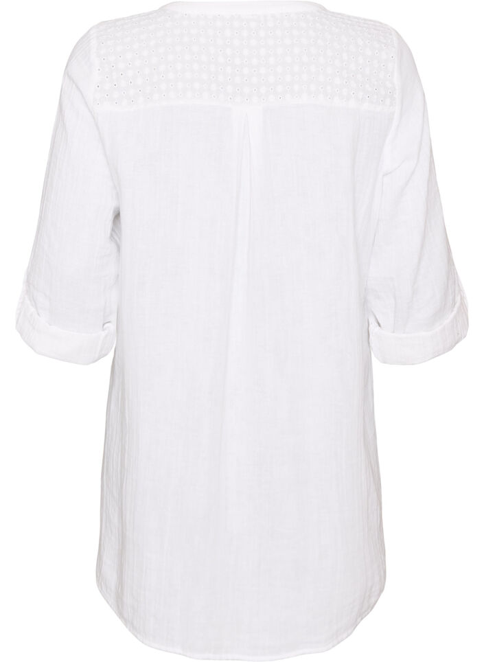 Tunika i bomuldsmusselin med broderi anglaise, Hvid, Packshot image number 1