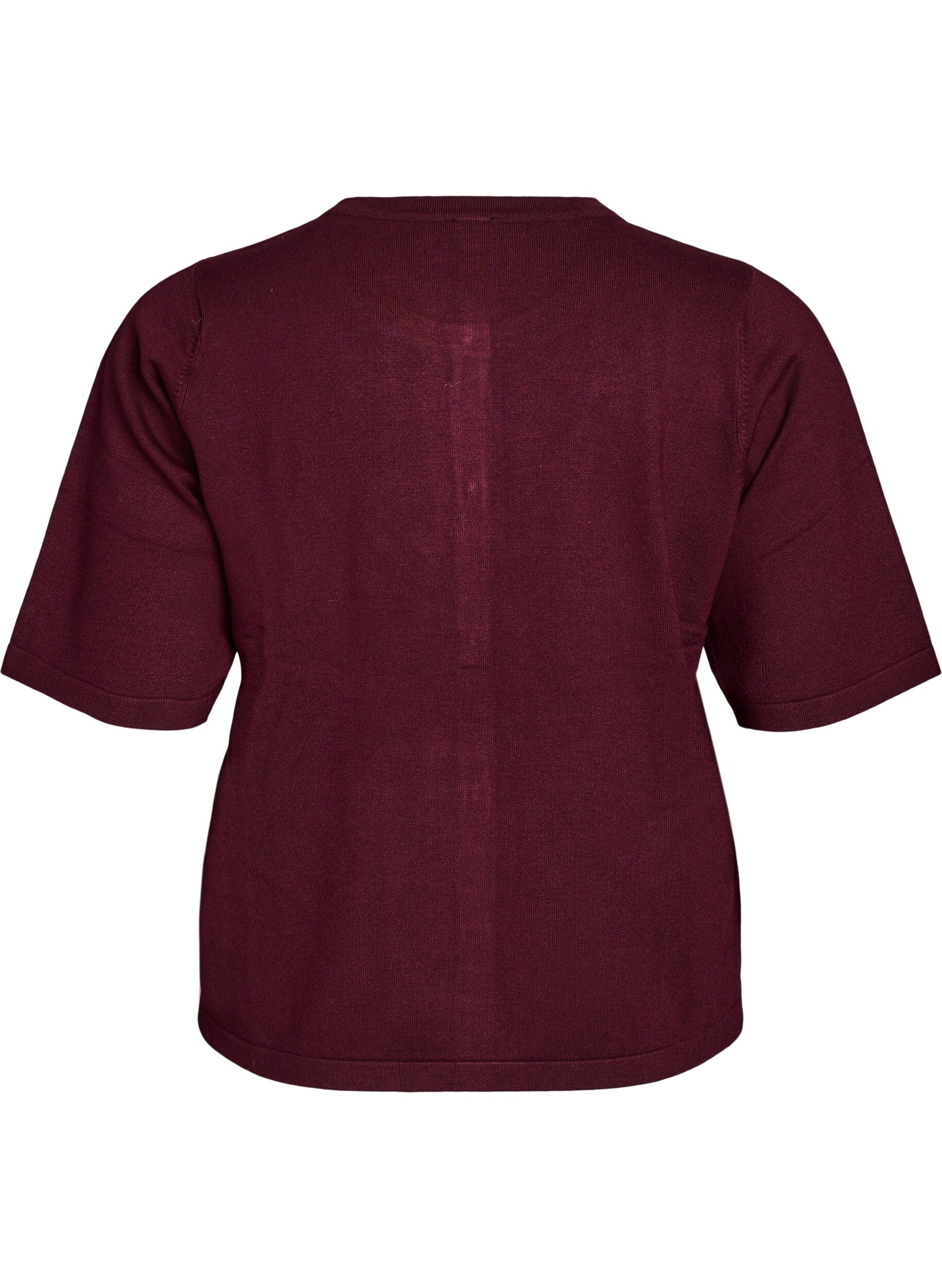 ZizziStrikket cardigan med hjerteknapper og korte &aelig;rmer, R&oslash;d, Packshot image number 1