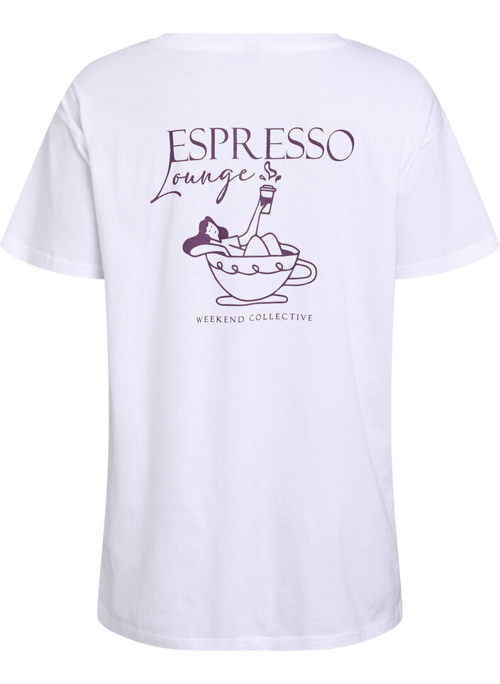 Lang nat t-shirt i økologisk bomuld med print, Hvid, Packshot image number 1