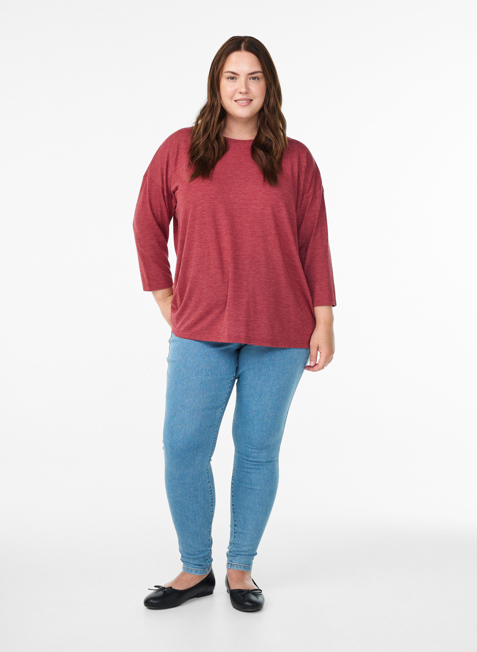 ZizziJerseybluse med 3/4 &aelig;rmer, R&oslash;d, Model image number 1