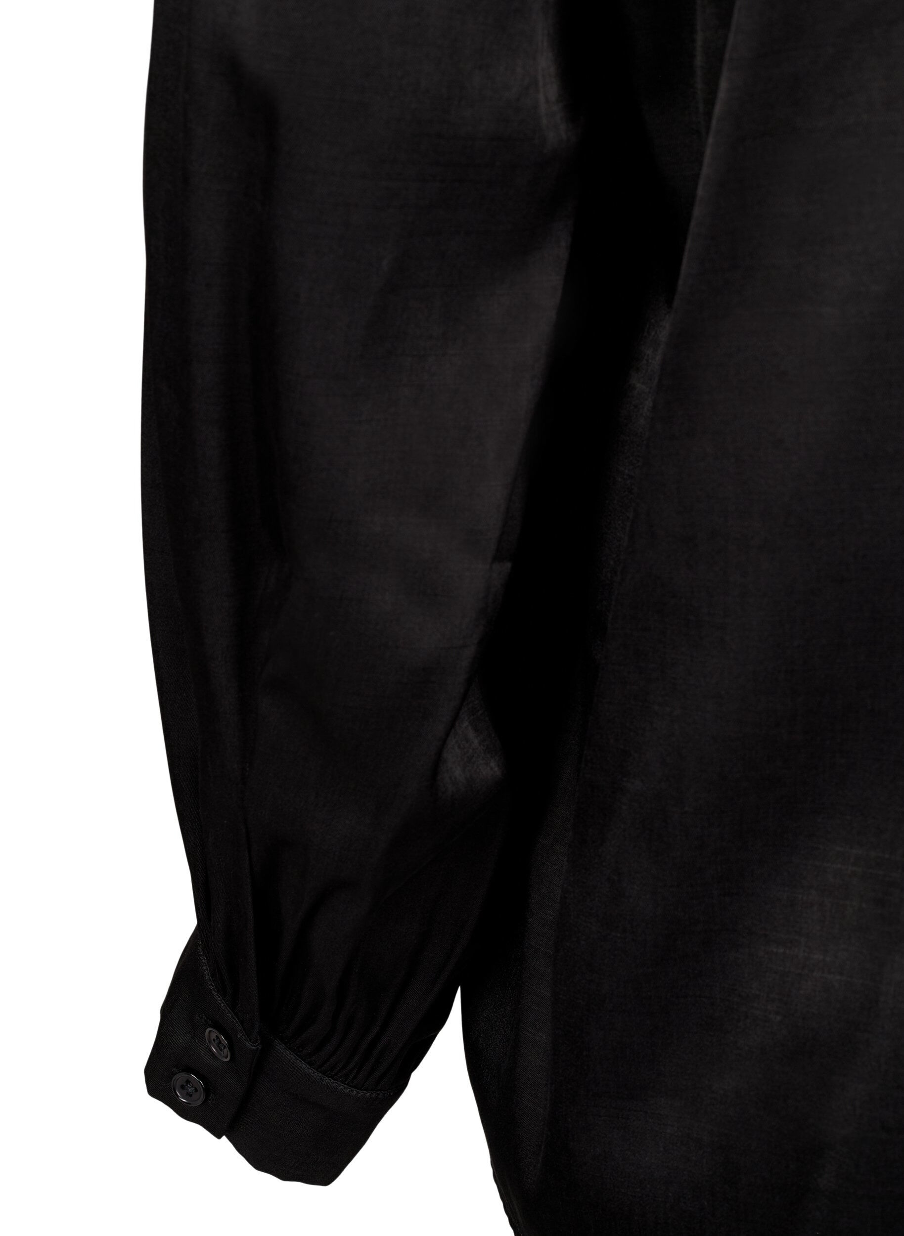 Zizzi Lang&aelig;rmet bluse med fl&aelig;ser og v-hals, Black, Packshot image number 3