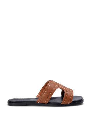 Flade slip-in sandaler med bred pasform og nitter, Friar Brown, Packshot image number 0
