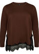 Jerseybluse med blondekant, Brun, Packshot image number 0