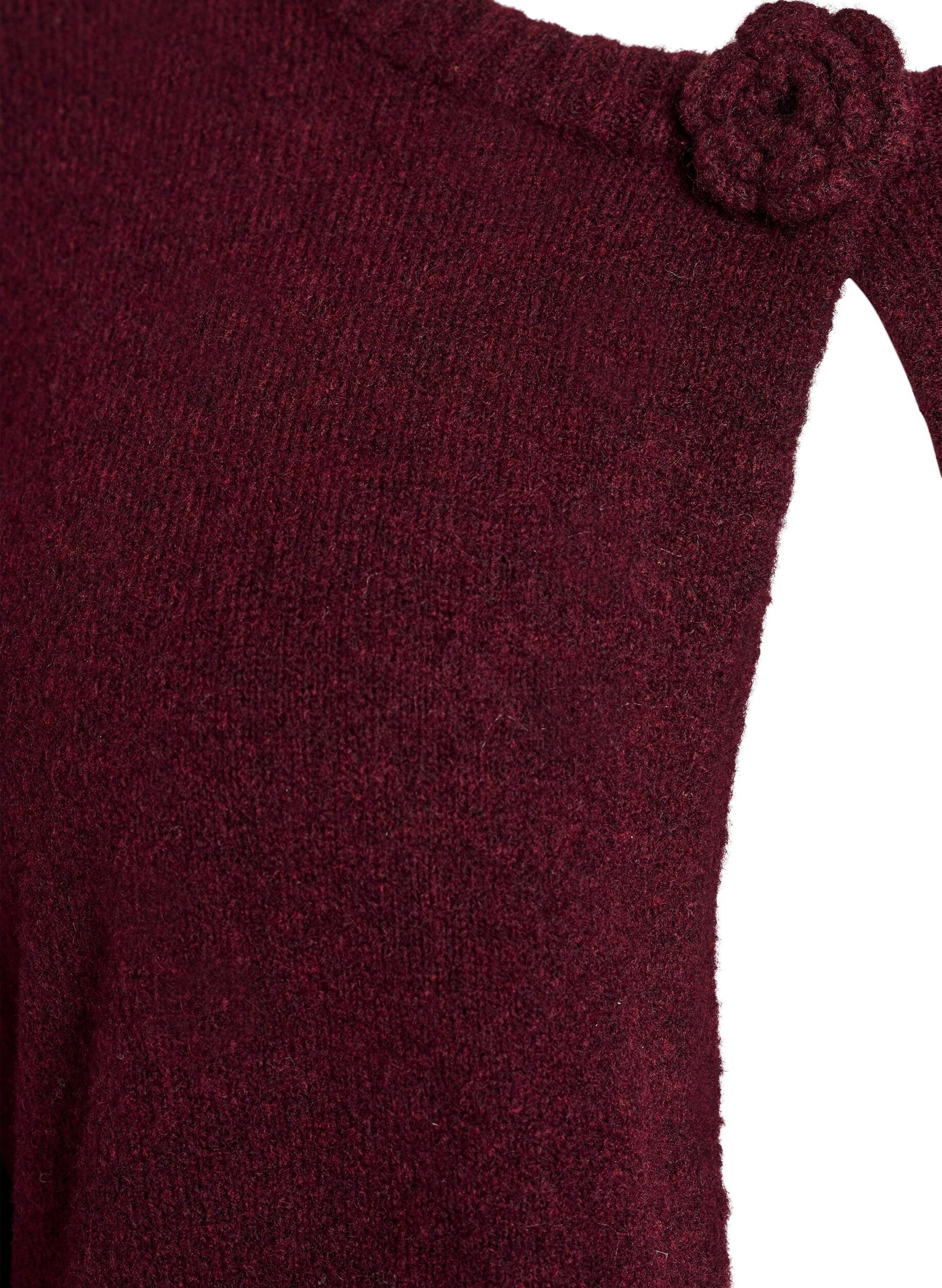 ZizziStrikket cardigan med blomsterdetalje, M&oslash;rk Bordeaux, Packshot image number 2