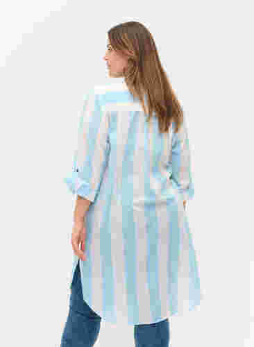 Stribet bomuldsskjorte med 3/4 ærmer, Blue Bell Stripe, Model image number 1
