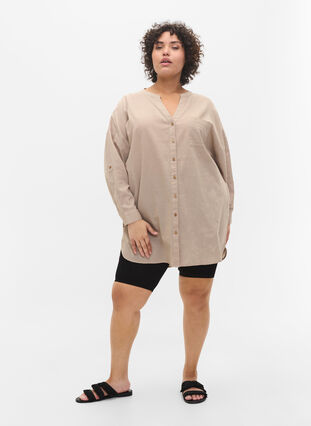 Skjortebluse med knaplukning, Simply Taupe, Model image number 2
