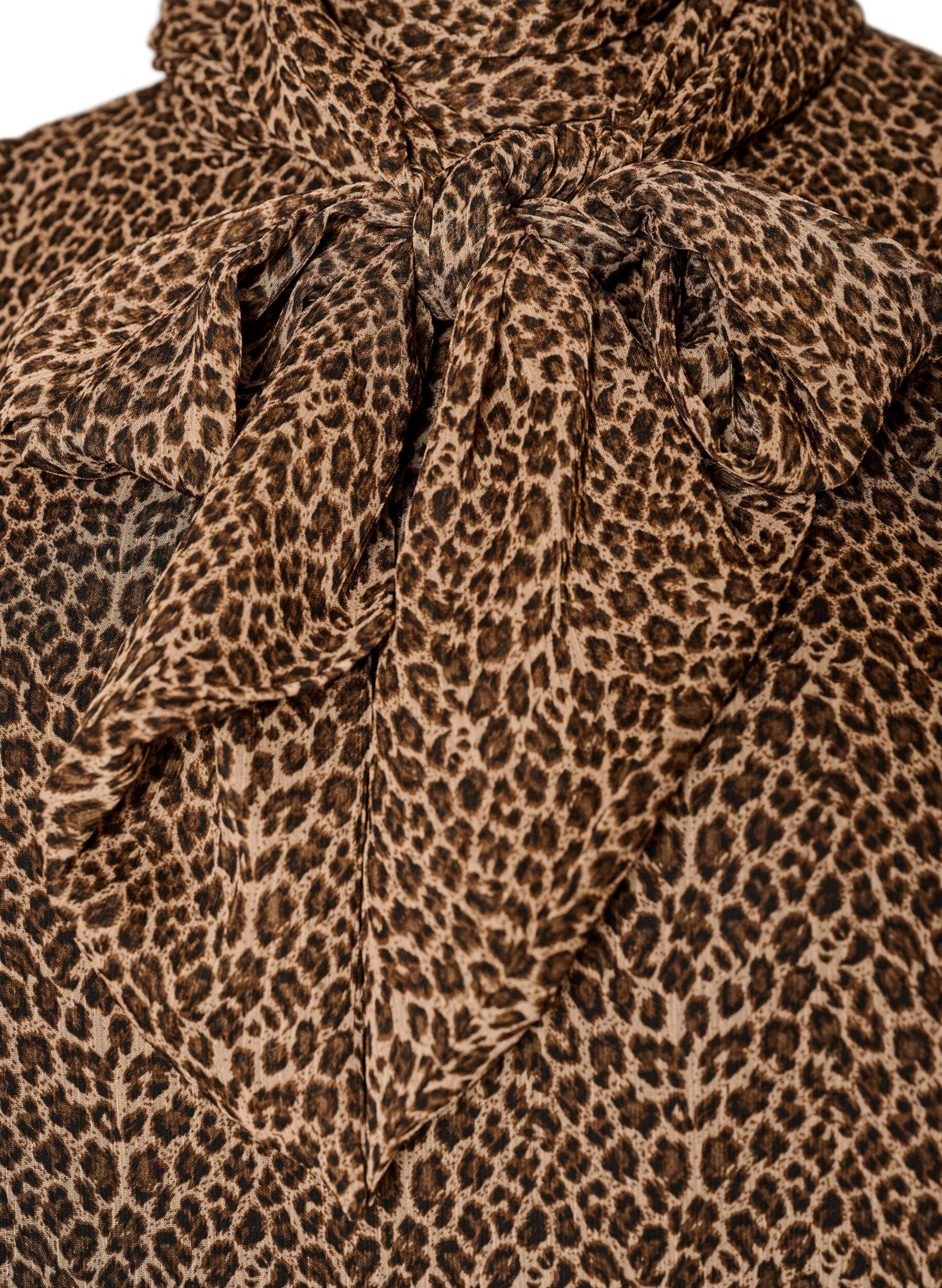 Zizzi&AElig;rmel&oslash;s bluse med h&oslash;j hals og sl&oslash;jfe, Brun, Packshot image number 2