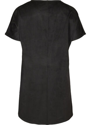 Kortærmet kjole i imiteret ruskind, Black, Packshot image number 1