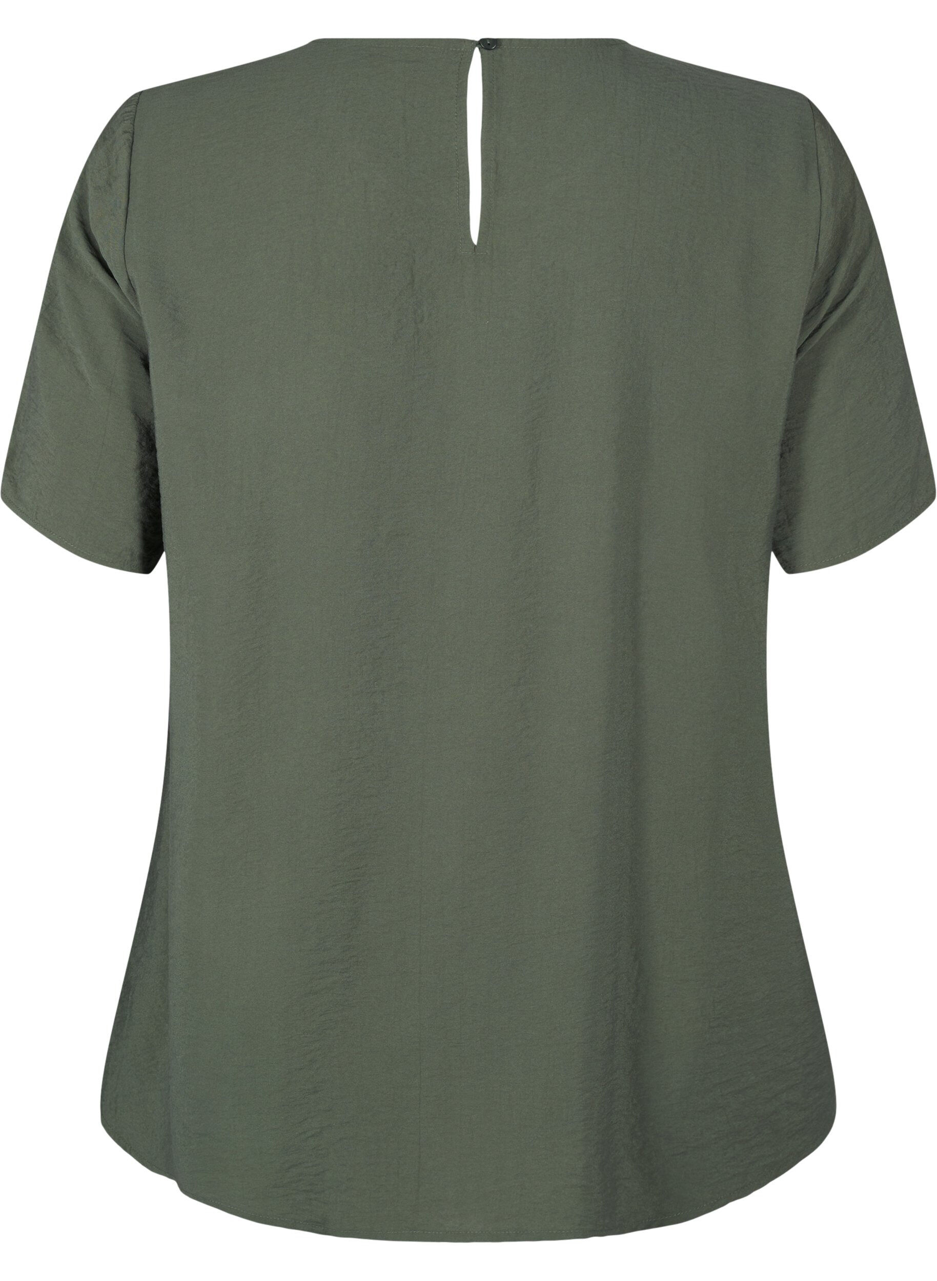 Zizzi Kort&aelig;rmet viskosebluse med blondedetalje, Thyme, Packshot image number 1