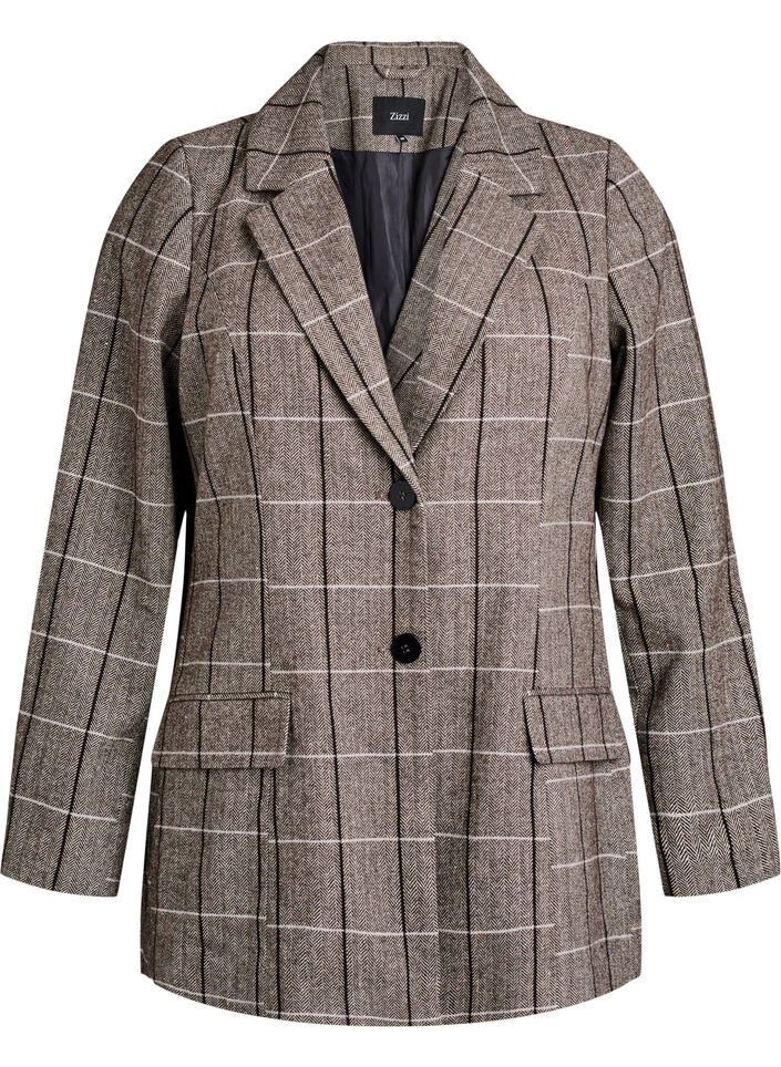 Klassisk blazer med ternet mønster, Grå, Packshot image number 0