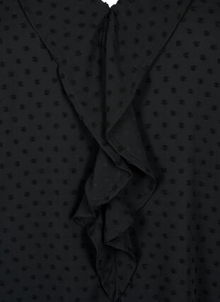 Bluse med flæser og prikket tekstur, Black, Packshot image number 2