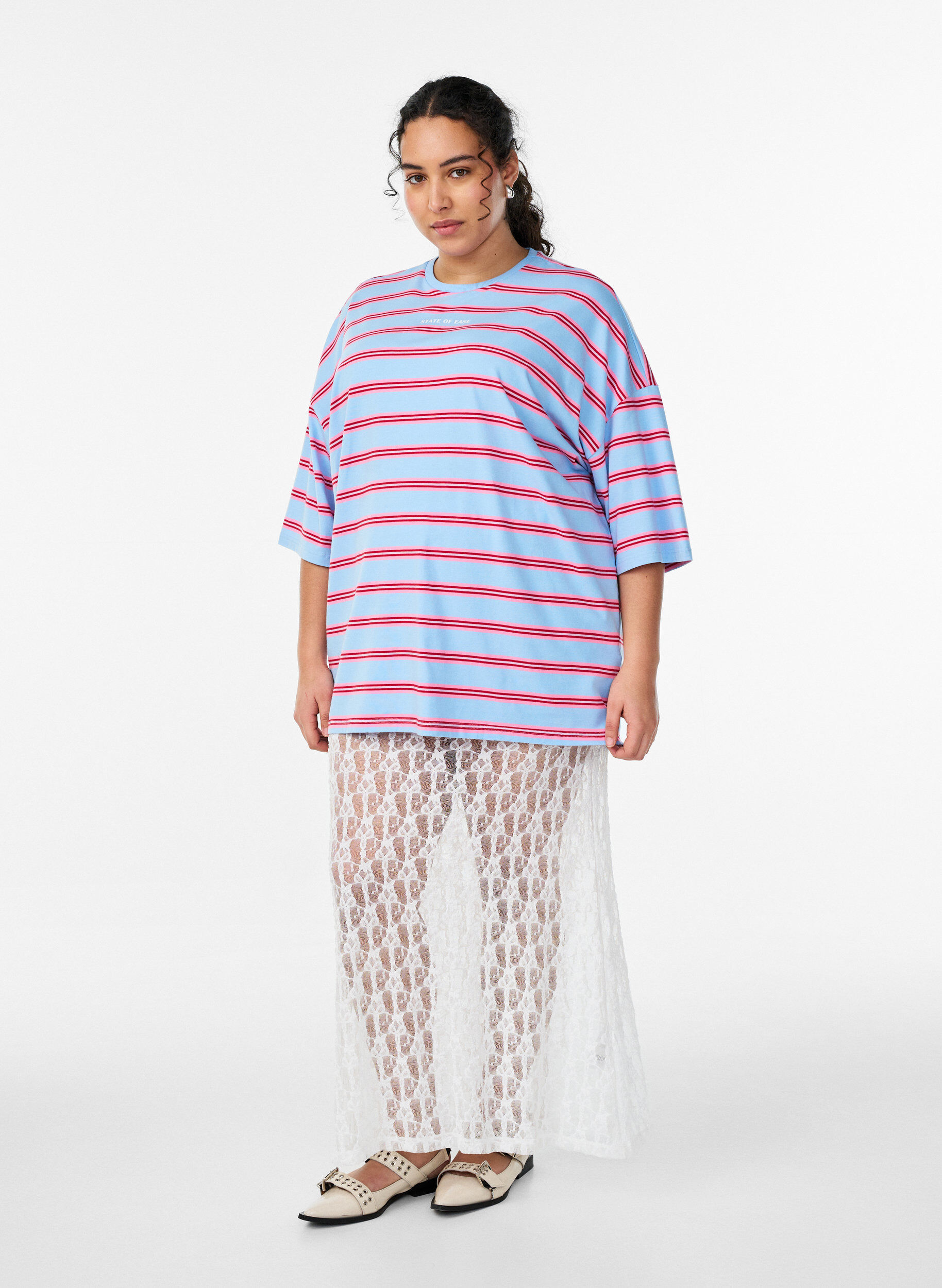 Zizzi Lang nederdel i transparent blonde, Hvid, Model image number 1