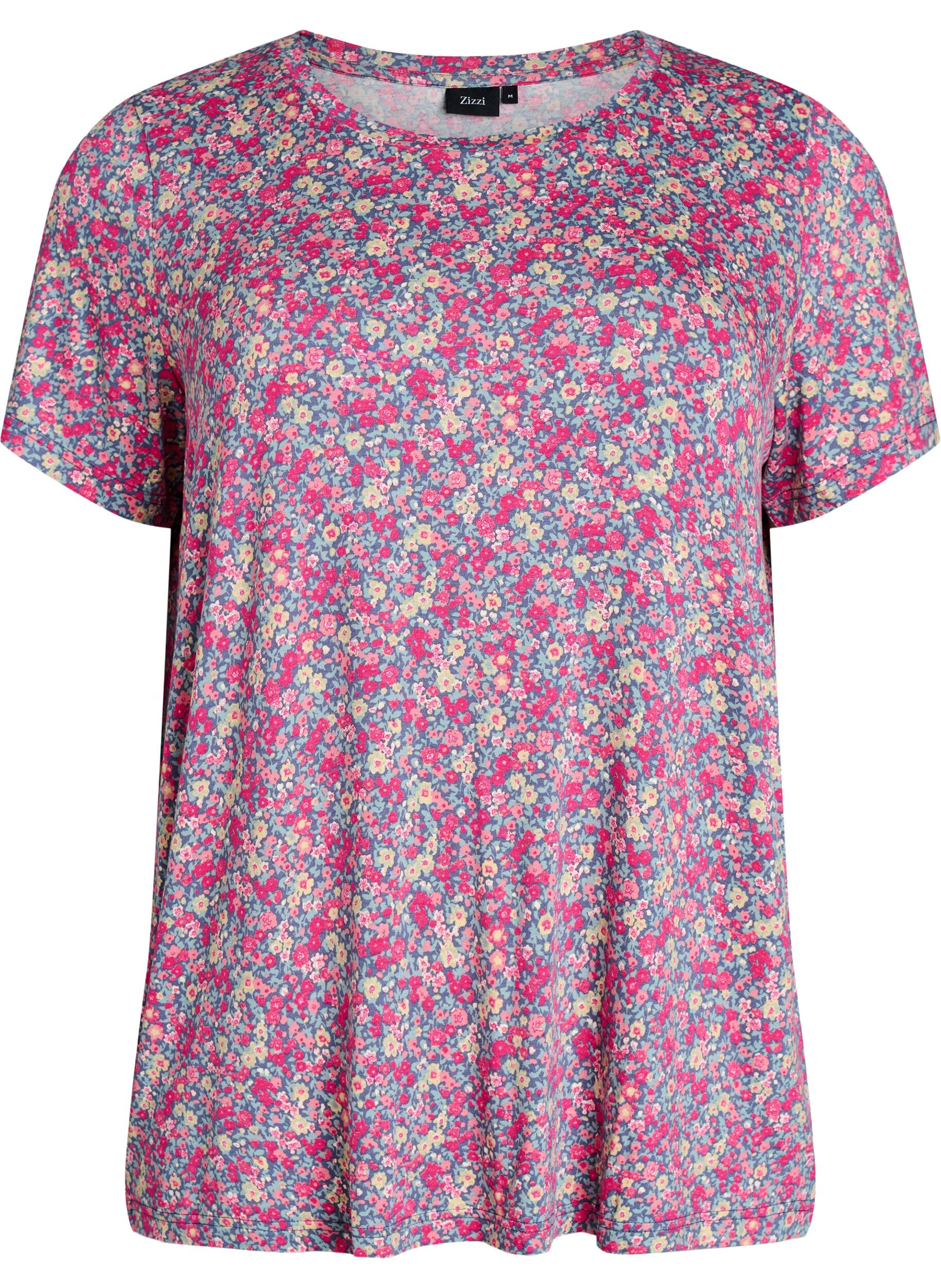 Zizzi T-shirt med blomsterprint, Lyser&oslash;d, Packshot image number 0