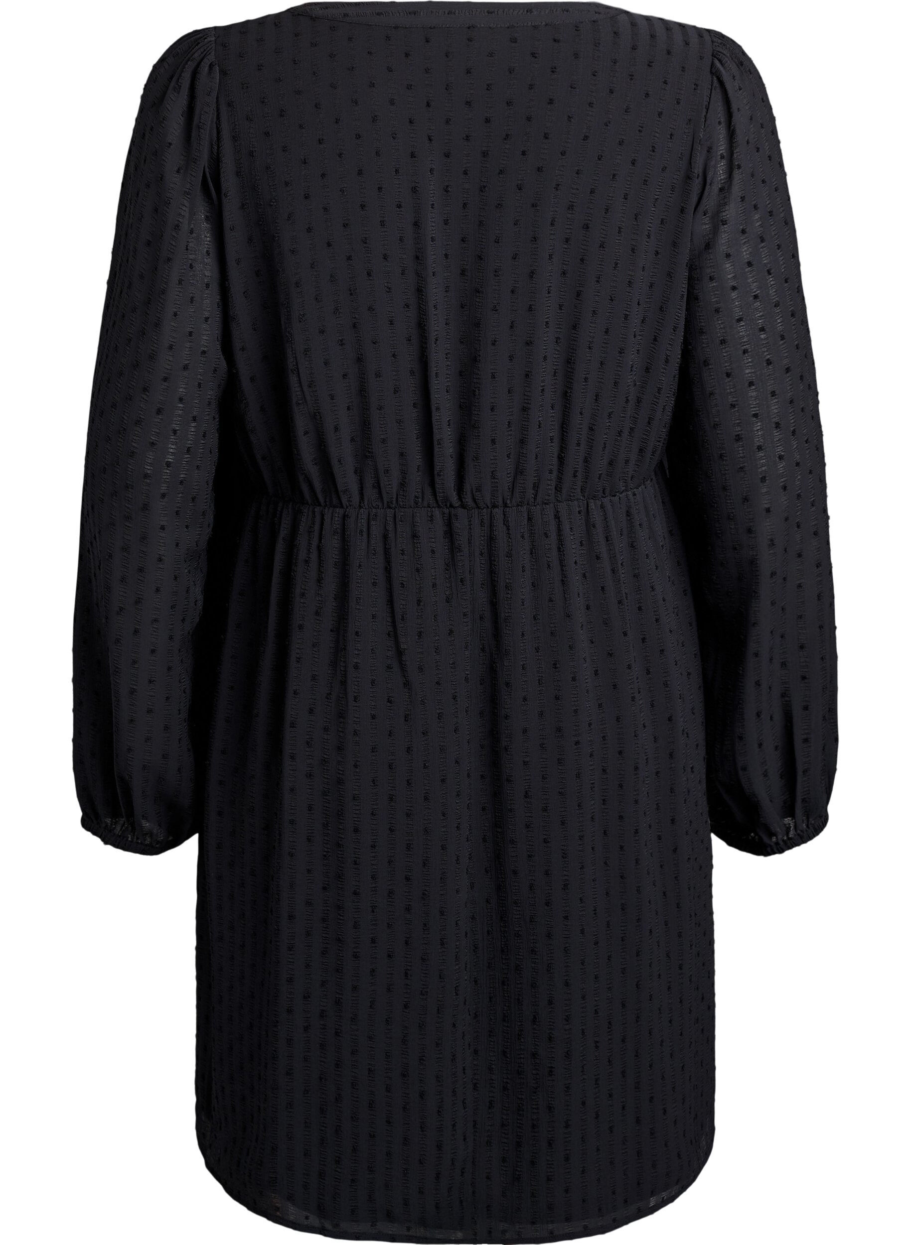 Zizzi Kort kjole med tone-i-tone striber og prikstruktur, Sort, Packshot image number 1