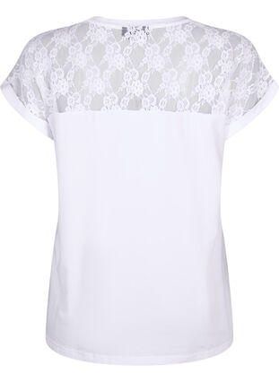 Kortærmet bomulds t-shirt med blonder, Bright White, Packshot image number 1
