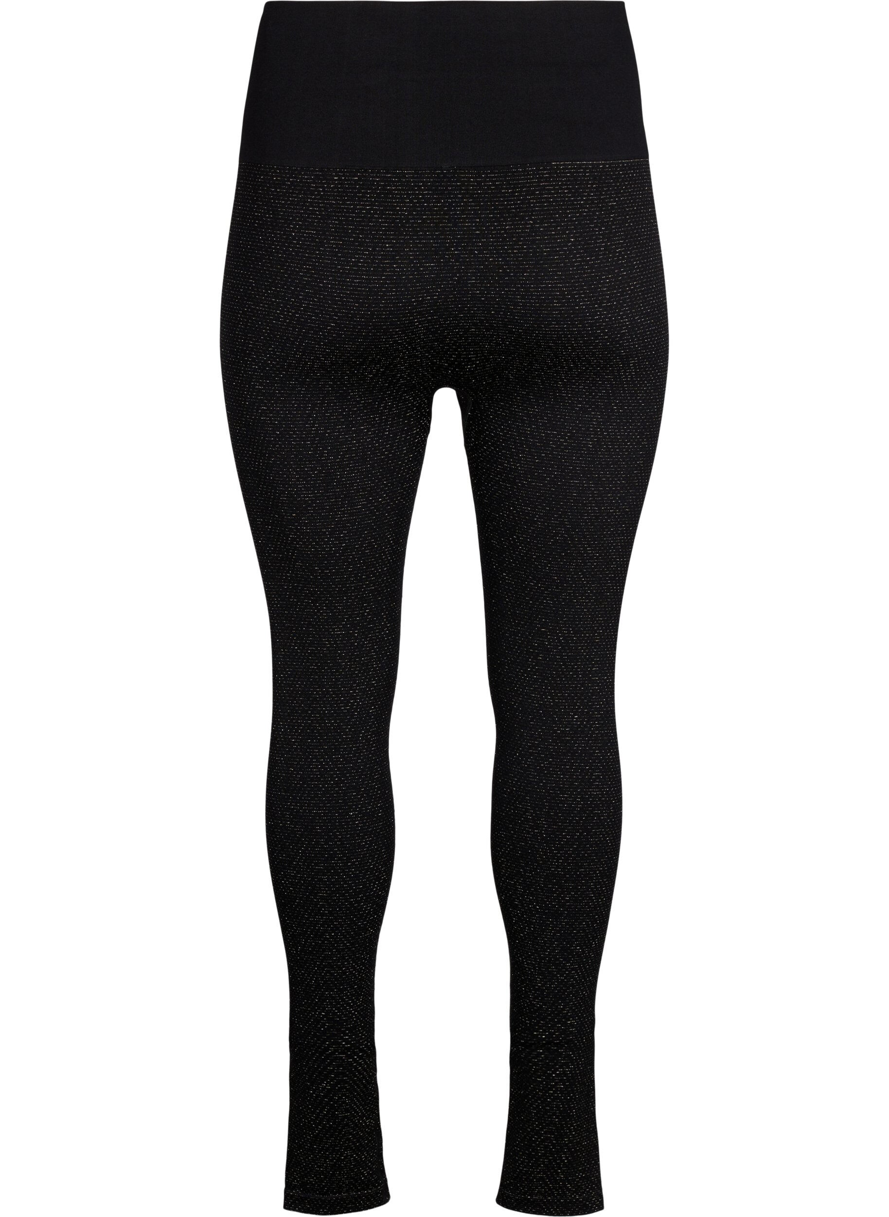 Zizzi Seamless glitter leggings, Black Gold Lurex, Packshot image number 1