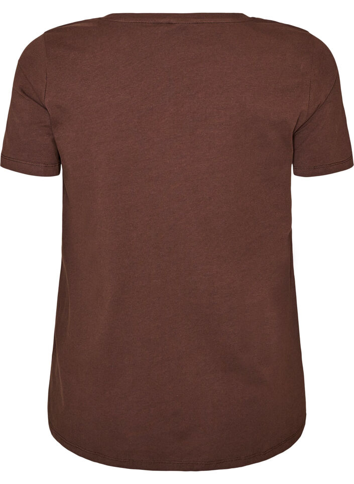 Ensfarvet basis t-shirt i bomuld, Brun, Packshot image number 1