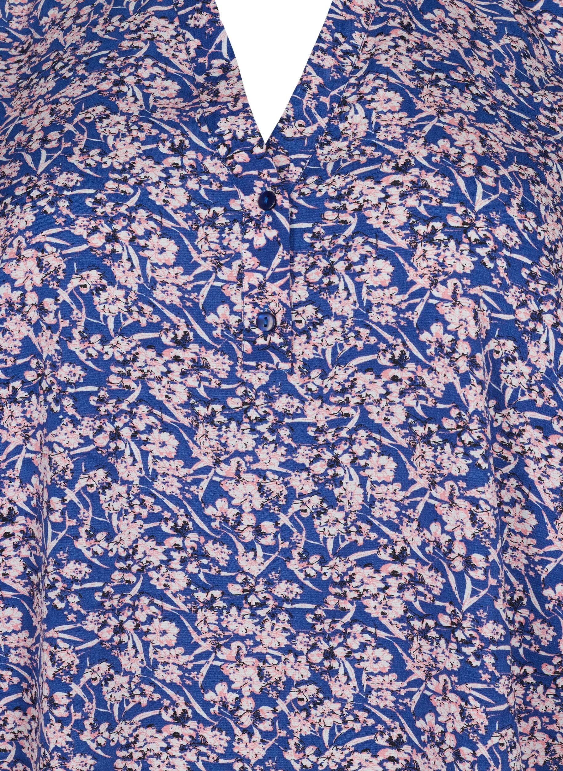 Zizzi FLASH - Lang&aelig;rmet bluse med print, Strong Blue Flower, Packshot image number 2