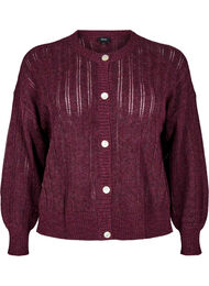 Strikket cardigan med hulm&oslash;nster, M&oslash;rk Bordeaux