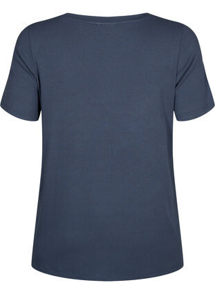 Viskose t-shirt med rib og v-hals, Umbre Blue , Packshot image number 1