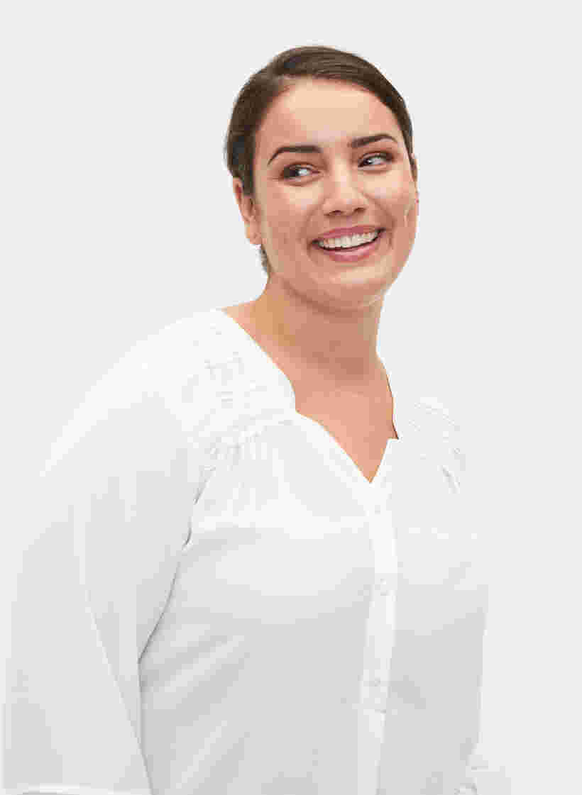 Bluse med lange ærmer og knaplukning, Bright White, Model image number 2